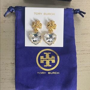 Tory Burch Gold and Silver Heart Drop Earrings